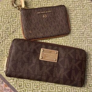 AUTHENTIC Michael Kors Dark Brown Wallet and Key Pouch Set